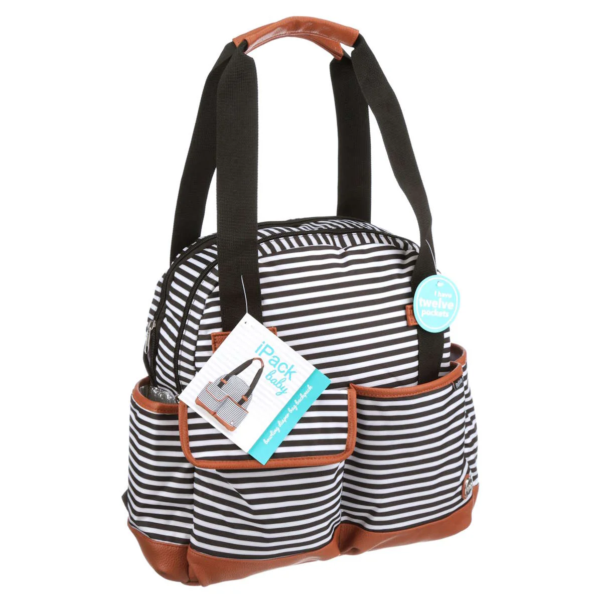 iPack Striped Insulated Diaper Tote Bag with Changing Pad & Adjustable Strap - Image 4